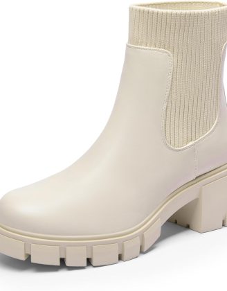 DREAM PAIRS Women's Elastic Chelsea Ankle Boots Fashion Low Chunky Heel Platform Lug Sole Short Booties Shoes