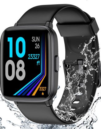Fitness Tracker, Fitness Watches for Women Men Pedometer Watch with 24/7 Heart Rate Monitor Sleep Tracker Step/Calorie Counter Stopwatch IP68 Waterproof Activity Trackers (Dark Black)